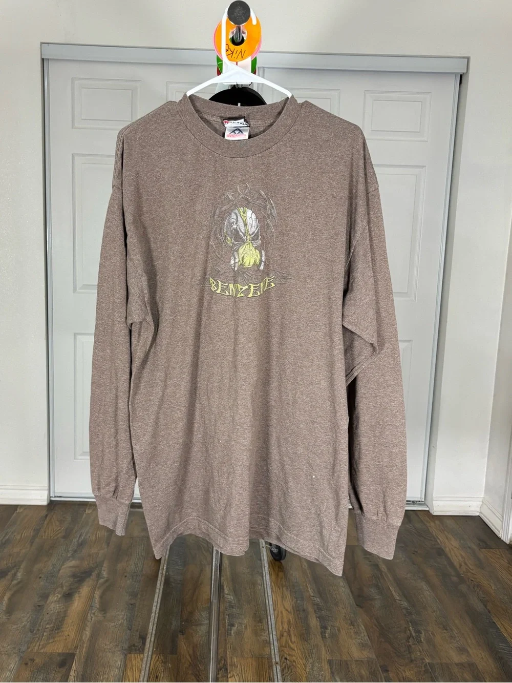 Men's Crewneck Long-Sleeve Sweater in Brown with Subtle Chest Graphic
